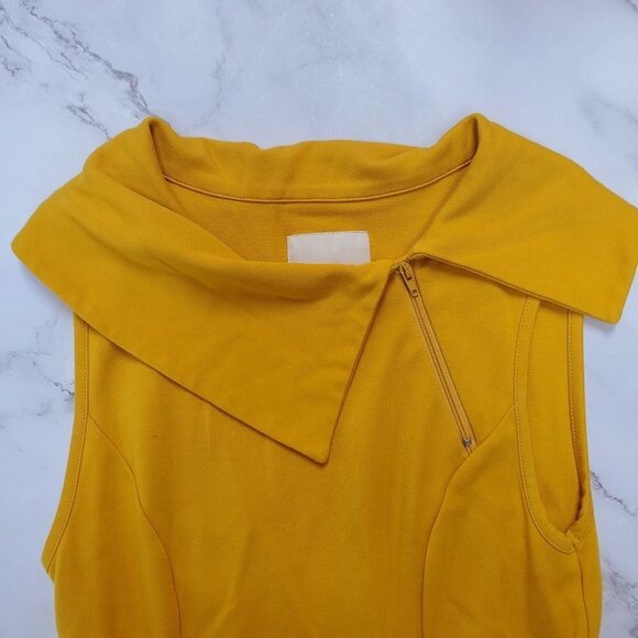 Modcloth Asymmetric Zipper Collar Mustard Yellow Dress Pockets XS - Picture 4 of 7